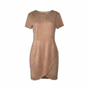 Sugar + Lips Minimalist Taupe Suede Mini Dress Clean Girl Aesthetic Fall Staple